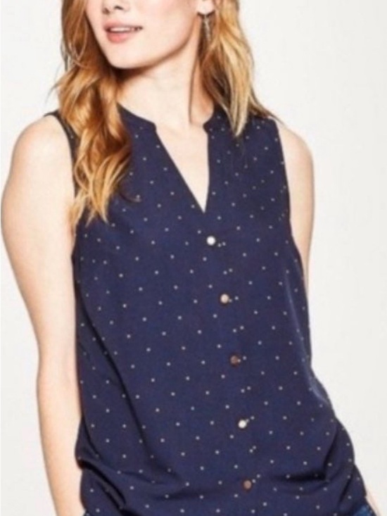 a new day Tops - a new day Navy Sleeveless Dot Button-Front V-Neck Top
